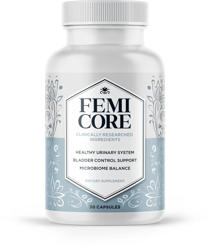 FemiCore daily supplement bottle for women's bladder control support